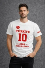 Erkek TÜRKİYE Baskılı Tişört 2026 Dünya Kupası Taraftar Forma T-Shirt - Beyaz - Görsel 3
