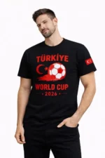 Erkek Türkiye World Cup 2026 Baskılı Tişört Futbol Temalı Forma T-Shirt - Siyah