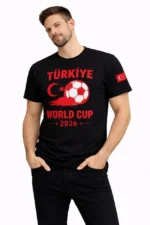 Erkek Türkiye World Cup 2026 Baskılı Tişört Futbol Temalı Forma T-Shirt - Siyah - Görsel 3