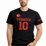 Erkek TÜRKİYE Ay Yıldız Baskılı 10 Numara Forma Tişört Taraftar T-Shirt - Siyah