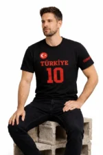 Erkek TÜRKİYE Ay Yıldız Baskılı 10 Numara Forma Tişört Taraftar T-Shirt - Siyah - Görsel 3
