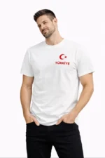 Erkek TÜRKİYE Ay Yıldız Baskılı Taraftar Forma T-Shirt - Beyaz - Görsel 2