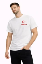 Erkek TÜRKİYE Ay Yıldız Baskılı Taraftar Forma T-Shirt - Beyaz - Görsel 3
