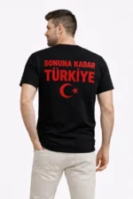 Erkek TÜRKİYE Ay Yıldız Baskılı Taraftar Forma T-Shirt - Siyah - Görsel 2