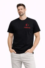 Erkek TÜRKİYE Ay Yıldız Baskılı Taraftar Forma T-Shirt - Siyah - Görsel 3