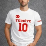 Erkek TÜRKİYE Ay Yıldız Baskılı 10 Numara Forma Tişört Taraftar T-Shirt - Beyaz