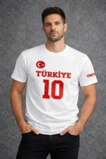 Erkek TÜRKİYE Ay Yıldız Baskılı 10 Numara Forma Tişört Taraftar T-Shirt - Beyaz