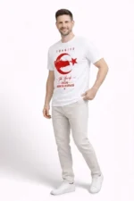 Erkek TÜRKİYE Ay Yıldız Baskılı Taraftar Forma T-Shirt - Beyaz - Görsel 2