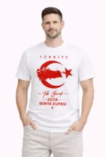 Erkek TÜRKİYE Ay Yıldız Baskılı Taraftar Forma T-Shirt - Beyaz - Görsel 3