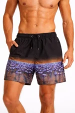 Erkek Deniz Şortu Fermuarlı Cepli File Astarlı Hızlı Kuruyan Premium - Siyah