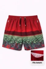 Erkek Deniz Şortu Fermuarlı Cepli File Astarlı Hızlı Kuruyan Premium - Kırmızı - Görsel 3