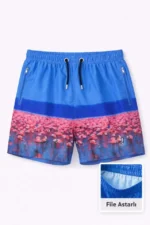 Erkek Deniz Şortu Fermuarlı Cepli File Astarlı Hızlı Kuruyan Premium - Mavi - Görsel 2