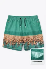 Erkek Deniz Şortu Fermuarlı Cepli File Astarlı Hızlı Kuruyan Premium - Su Yeşili - Görsel 3