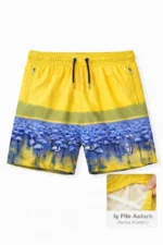 Erkek Deniz Şortu Fermuarlı Cepli File Astarlı Hızlı Kuruyan Premium - Sarı - Görsel 2