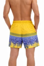 Erkek Deniz Şortu Fermuarlı Cepli File Astarlı Hızlı Kuruyan Premium - Sarı - Görsel 3