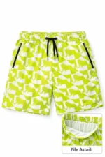 Erkek Deniz Şortu Fermuarlı Cepli File Astarlı Hızlı Kuruyan Premium - Sarı - Görsel 2