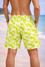 Erkek Deniz Şortu Fermuarlı Cepli File Astarlı Hızlı Kuruyan Premium - Sarı - Görsel 3