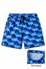 Erkek Deniz Şortu Fermuarlı Cepli File Astarlı Hızlı Kuruyan Premium - Mavi - Görsel 2