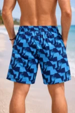 Erkek Deniz Şortu Fermuarlı Cepli File Astarlı Hızlı Kuruyan Premium - Mavi - Görsel 3