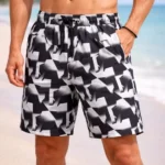 Erkek Deniz Şortu Fermuarlı Cepli File Astarlı Hızlı Kuruyan Premium - Siyah