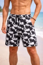 Erkek Deniz Şortu Fermuarlı Cepli File Astarlı Hızlı Kuruyan Premium - Siyah