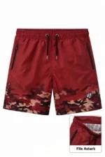 Erkek Deniz Şortu Fermuarlı Cepli File Astarlı Hızlı Kuruyan Premium - Kırmızı - Görsel 2