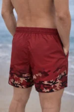 Erkek Deniz Şortu Fermuarlı Cepli File Astarlı Hızlı Kuruyan Premium - Kırmızı - Görsel 3