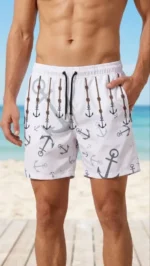Erkek Deniz Şortu Fermuarlı Cepli File Astarlı Hızlı Kuruyan Premium - Beyaz