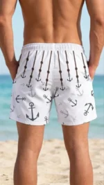 Erkek Deniz Şortu Fermuarlı Cepli File Astarlı Hızlı Kuruyan Premium - Beyaz - Görsel 3