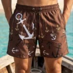 Erkek Deniz Şortu Fermuarlı Cepli File Astarlı Hızlı Kuruyan Premium - Kahverengi