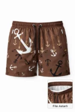 Erkek Deniz Şortu Fermuarlı Cepli File Astarlı Hızlı Kuruyan Premium - Kahverengi - Görsel 2