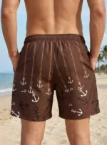 Erkek Deniz Şortu Fermuarlı Cepli File Astarlı Hızlı Kuruyan Premium - Kahverengi - Görsel 3