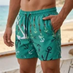 Erkek Deniz Şortu Fermuarlı Cepli File Astarlı Hızlı Kuruyan Premium - Su Yeşili