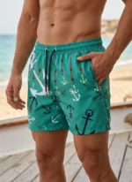 Erkek Deniz Şortu Fermuarlı Cepli File Astarlı Hızlı Kuruyan Premium - Su Yeşili