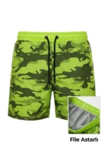 Erkek Deniz Şortu Fermuarlı Cepli File Astarlı Hızlı Kuruyan Premium - Neon Yeşili - Görsel 2