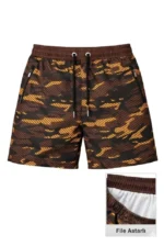 Erkek Deniz Şortu Fermuarlı Cepli File Astarlı Hızlı Kuruyan Premium - Kahverengi - Görsel 3