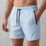 Erkek Deniz Şortu Fermuarlı Cepli File Astarlı Hızlı Kuruyan Premium - Bebek Mavisi