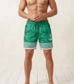 Erkek Deniz Şortu Fermuarlı Cepli File Astarlı Hızlı Kuruyan Premium - Su Yeşili - Görsel 3