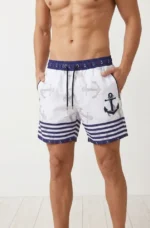 Erkek Deniz Şortu Fermuarlı Cepli File Astarlı Hızlı Kuruyan Premium - Beyaz - Görsel 2