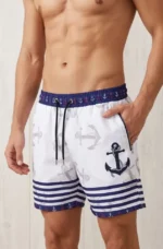 Erkek Deniz Şortu Fermuarlı Cepli File Astarlı Hızlı Kuruyan Premium - Beyaz - Görsel 3