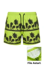 Erkek Deniz Şortu Fermuarlı Cepli File Astarlı Hızlı Kuruyan Premium - Neon Yeşili - Görsel 2