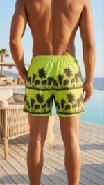 Erkek Deniz Şortu Fermuarlı Cepli File Astarlı Hızlı Kuruyan Premium - Neon Yeşili - Görsel 3