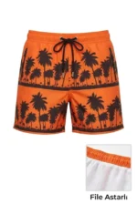 Erkek Deniz Şortu Fermuarlı Cepli File Astarlı Hızlı Kuruyan Premium - Turuncu - Görsel 2