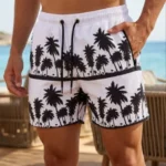 Erkek Deniz Şortu Fermuarlı Cepli File Astarlı Hızlı Kuruyan Premium - Beyaz