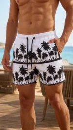 Erkek Deniz Şortu Fermuarlı Cepli File Astarlı Hızlı Kuruyan Premium - Beyaz