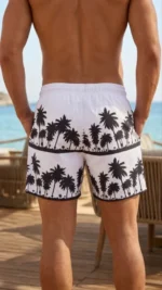 Erkek Deniz Şortu Fermuarlı Cepli File Astarlı Hızlı Kuruyan Premium - Beyaz - Görsel 3