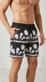 Erkek Deniz Şortu Fermuarlı Cepli File Astarlı Hızlı Kuruyan Premium - Siyah