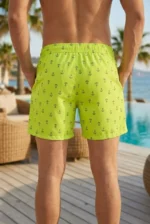 Erkek Deniz Şortu Fermuarlı Cepli File Astarlı Hızlı Kuruyan Premium - Neon Yeşili - Görsel 2