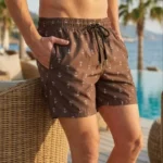 Erkek Deniz Şortu Fermuarlı Cepli File Astarlı Hızlı Kuruyan Premium - Kahverengi