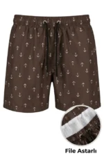 Erkek Deniz Şortu Fermuarlı Cepli File Astarlı Hızlı Kuruyan Premium - Kahverengi - Görsel 2